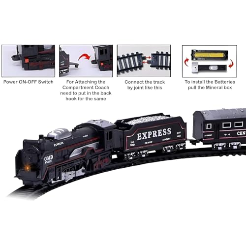 TIPTOP Smoking Train Battery Operated Electric Train Set, 13 Pieces with Lights and Sound, Express Locomotive with Track