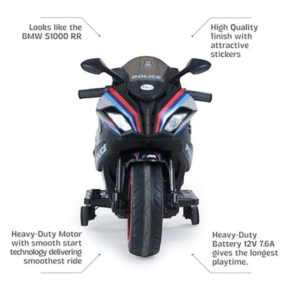 Toy House Battery Operated Ride-On Bike for Kids 3 to 8 Years - B018-Police Black