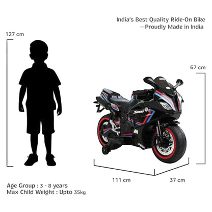 Toy House Battery Operated Ride-On Bike for Kids Age 3-8 - B018-Black