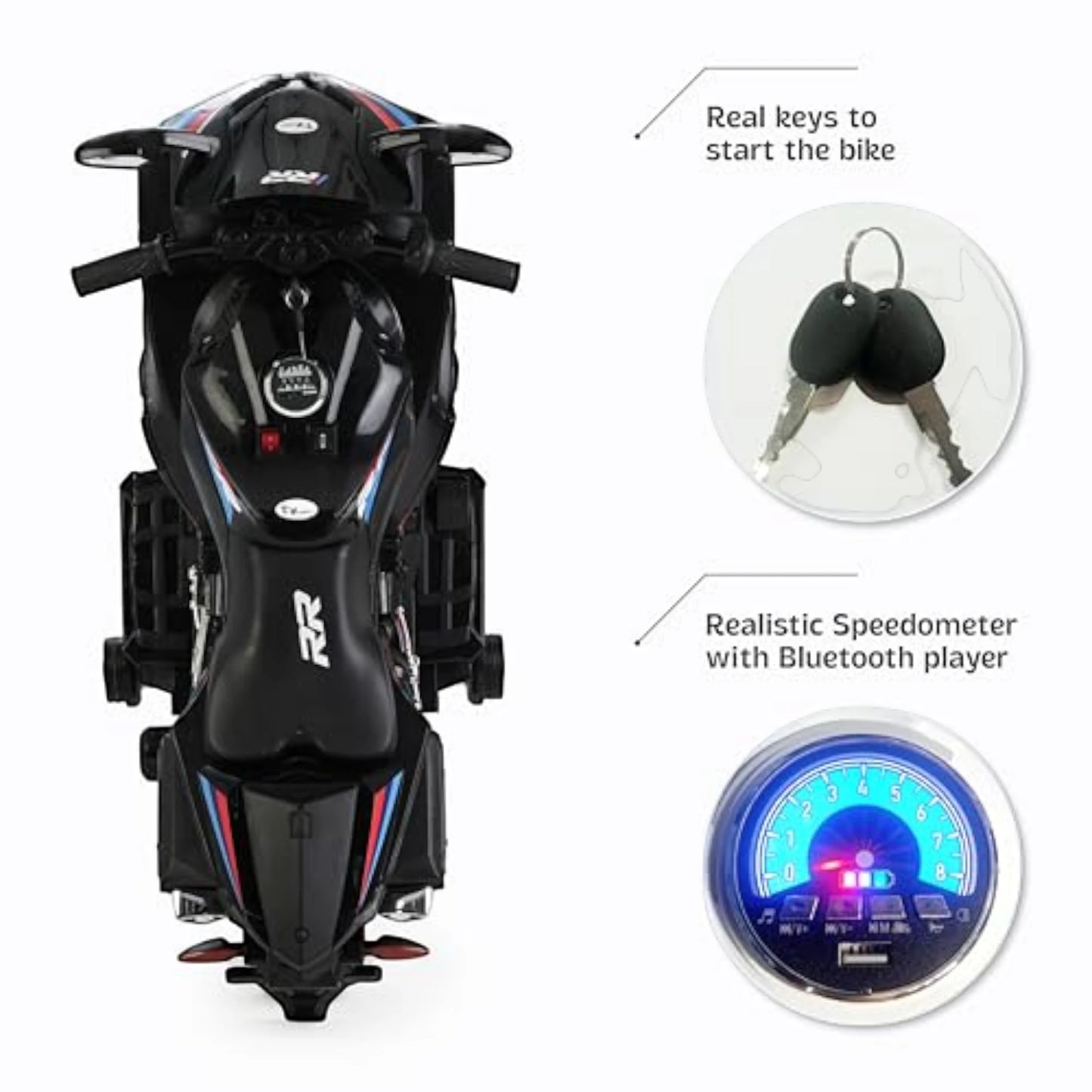 Toy House Battery Operated Ride-On Bike for Kids Age 3-8 - B018-Black