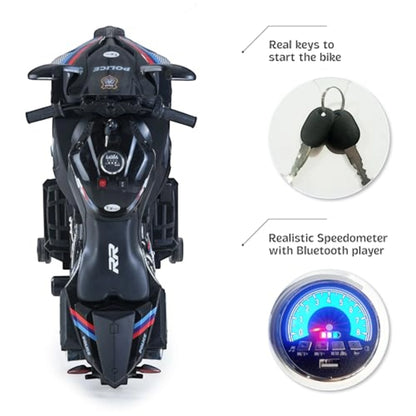 Toy House Battery Operated Ride-On Bike for Kids 3 to 8 Years - B018-Police Black