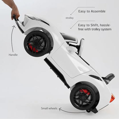 Toy House Battery Operated Ride-On Car for Kids - White With Sticker
