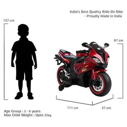 Toy House Battery Operated Ride-On Bike for Kids 3 to 8 Years - B018-Metalic Red