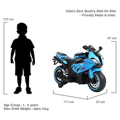 Toy House Battery Operated Ride-On Bike for Kids 3 to 8 Years - B018-Blue