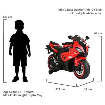 Toy House Battery Operated Ride-On Bike for Kids 3 to 8 Years - B018-Red
