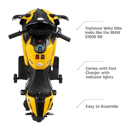 Toy House Battery Operated Ride-On Bike for Kids 2 to 6 Years - B011-Yellow