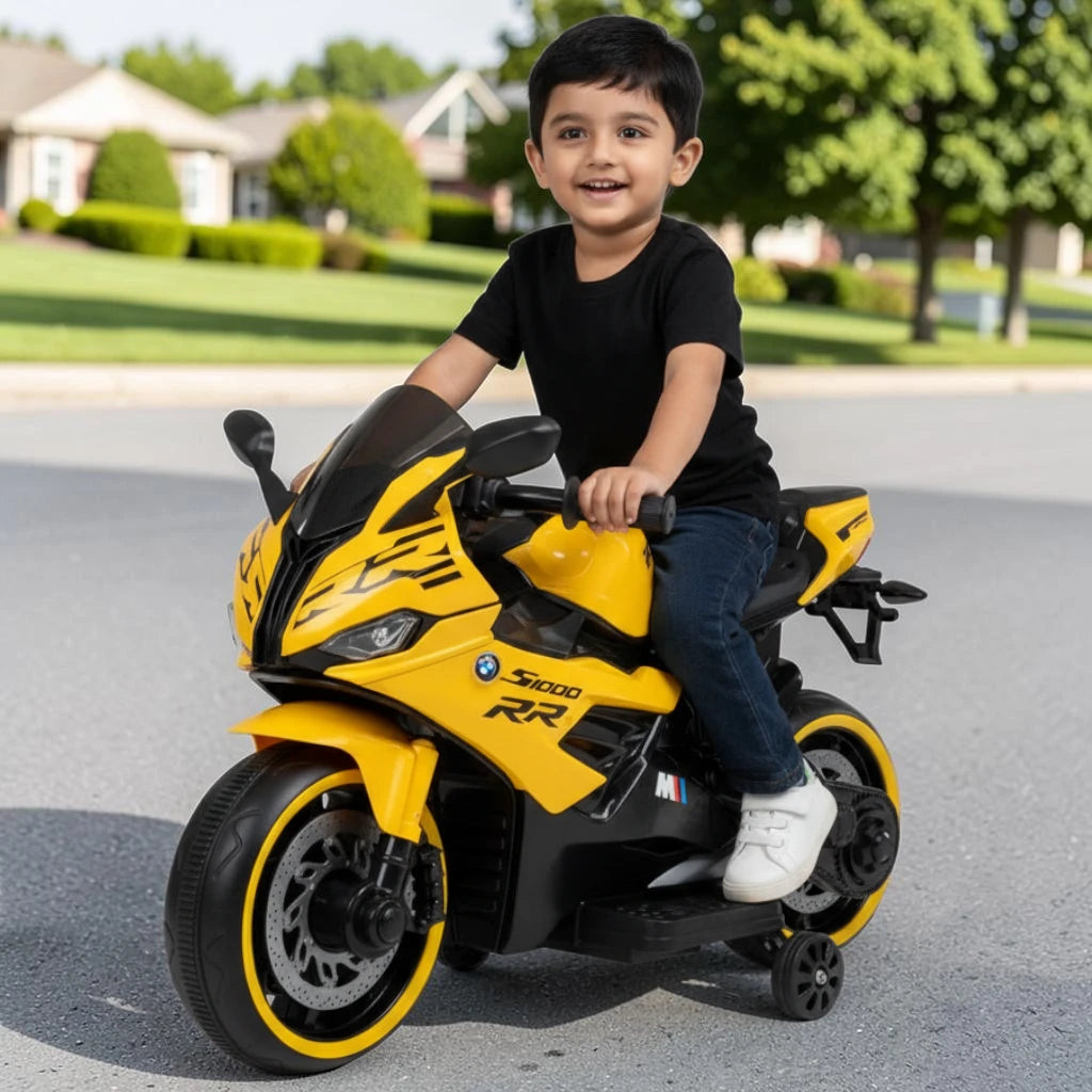Toy House Battery Operated Ride-On Bike for Kids 2 to 6 Years - B011-Yellow