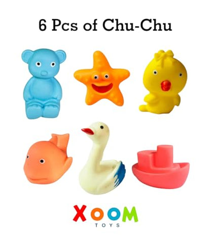 TIPTOP Rubber Floating Bath Toys for Babies & Kids | Colourful Aquatic Animal Chu Chu Toys | Safe & Squeezable Sound Toys for Bath time & Water Play | Pack of 6