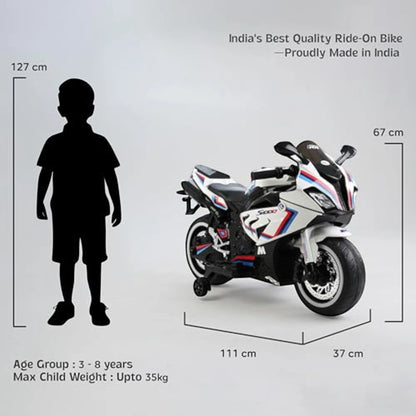 Toy House Battery Operated Ride-On Bike for Kids 3 to 8 Years - B018-White