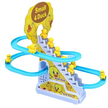 TIPTOP Duck Track Toys for Kids - Small Ducks Stair Climbing Toys for Kids, Escalator Toy with Lights and Music - 3 Duck Included - Duck Track Yellow