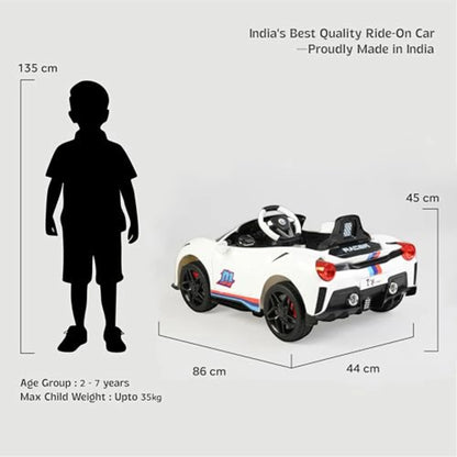 Toy House Battery Operated Ride-On Car for Kids - White With Sticker