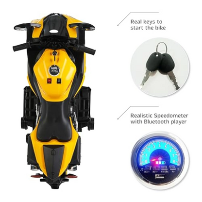 Toy House Battery Operated Ride-On Bike for Kids 3 to 8 Years - B018-Yellow