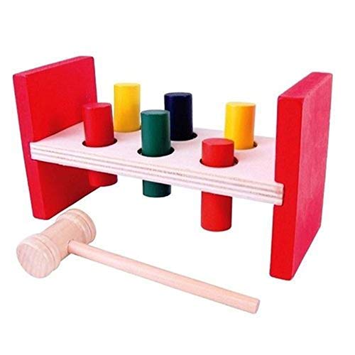 CrazyCrafts Wooden Pounding Bench Toy: Mallet & 6 Pegs for Toddlers' Fun Development