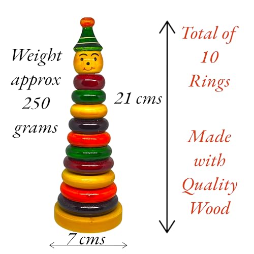 TIPTOP Wooden Colourful Ring Stacker (10 Rings) – Fun & Educational Toy I Safe & Durable I Fine Motor Skills Development I Perfect for Toddlers I Compact & Lightweight ( 1 pcs - Random Colour )