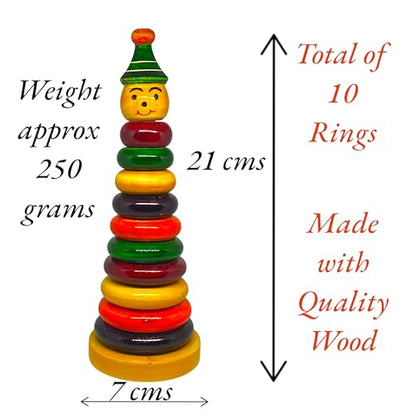 TIPTOP Wooden Colourful Ring Stacker (10 Rings) – Fun & Educational Toy I Safe & Durable I Fine Motor Skills Development I Perfect for Toddlers I Compact & Lightweight ( 1 pcs - Random Colour )