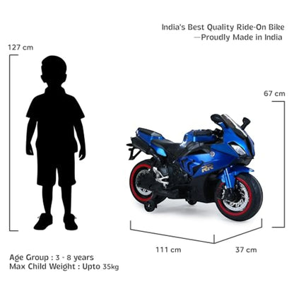 Toy House Battery Operated Ride-On Bike for Kids 3 to 8 Years - B018-Metalic Blue