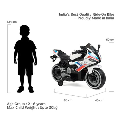 Toy House Battery Operated Ride-On Bike for Kids 2 to 6 Years - B011-White