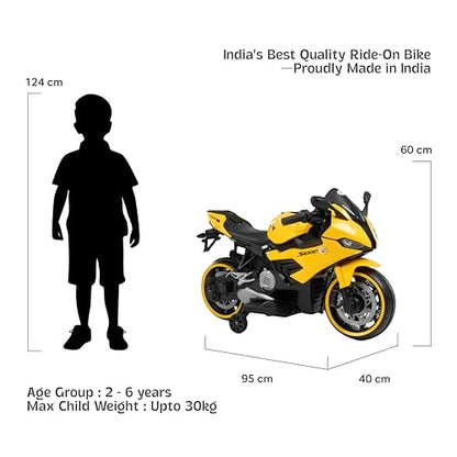 Toy House Battery Operated Ride-On Bike for Kids 2 to 6 Years - B011-Yellow