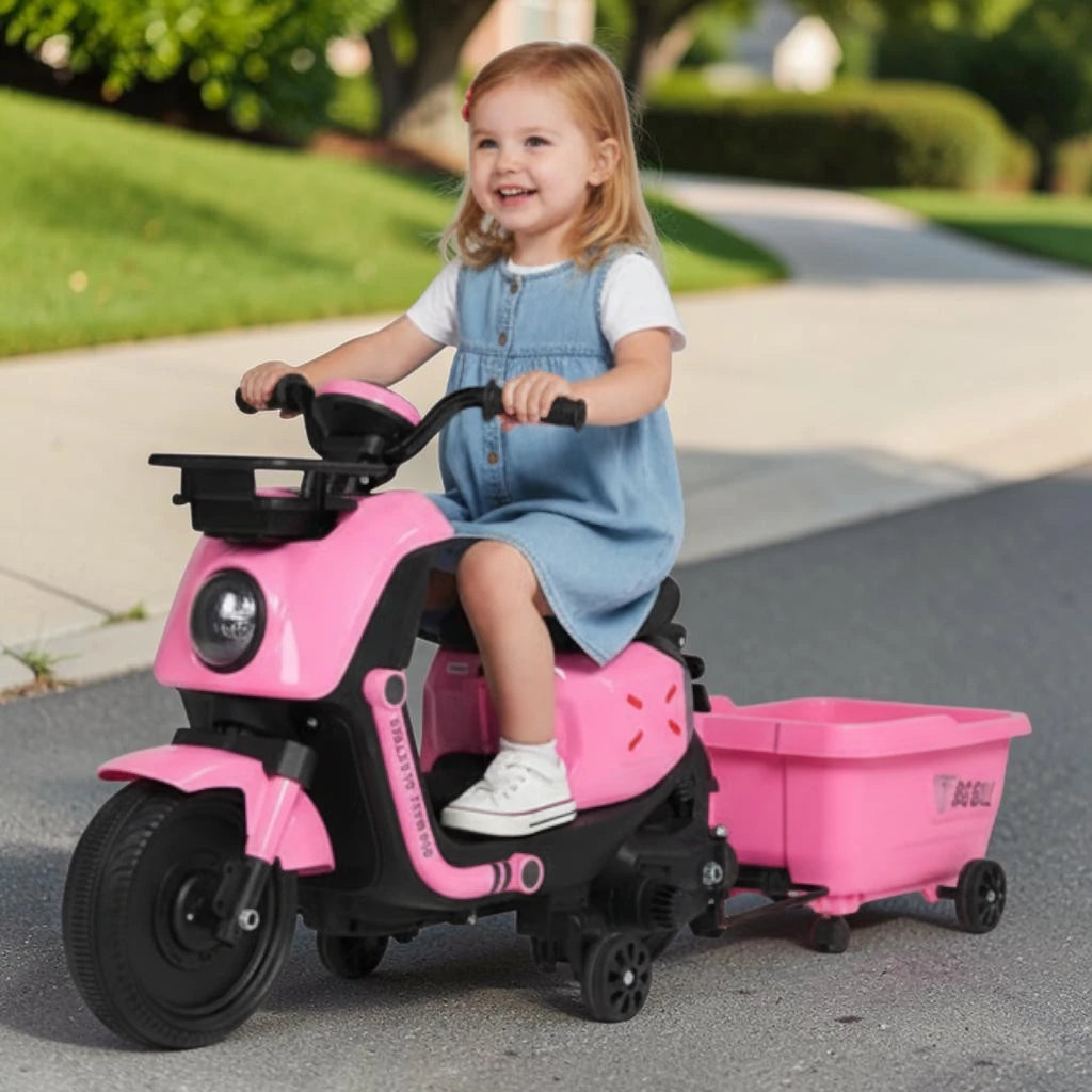 Toy House EV NIU Ride-On Scooter with Trailer for Kids EV06-Pink- Age 3+