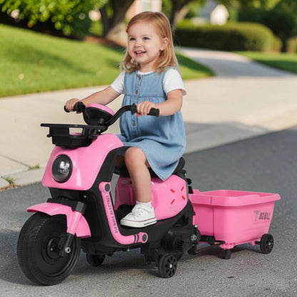 Toy House EV NIU Ride-On Scooter with Trailer for Kids EV06-Pink- Age 3+
