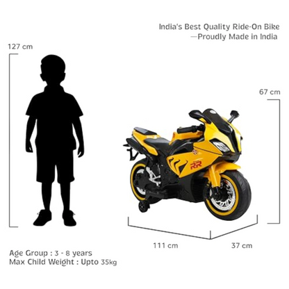 Toy House Battery Operated Ride-On Bike for Kids 3 to 8 Years - B018-Yellow