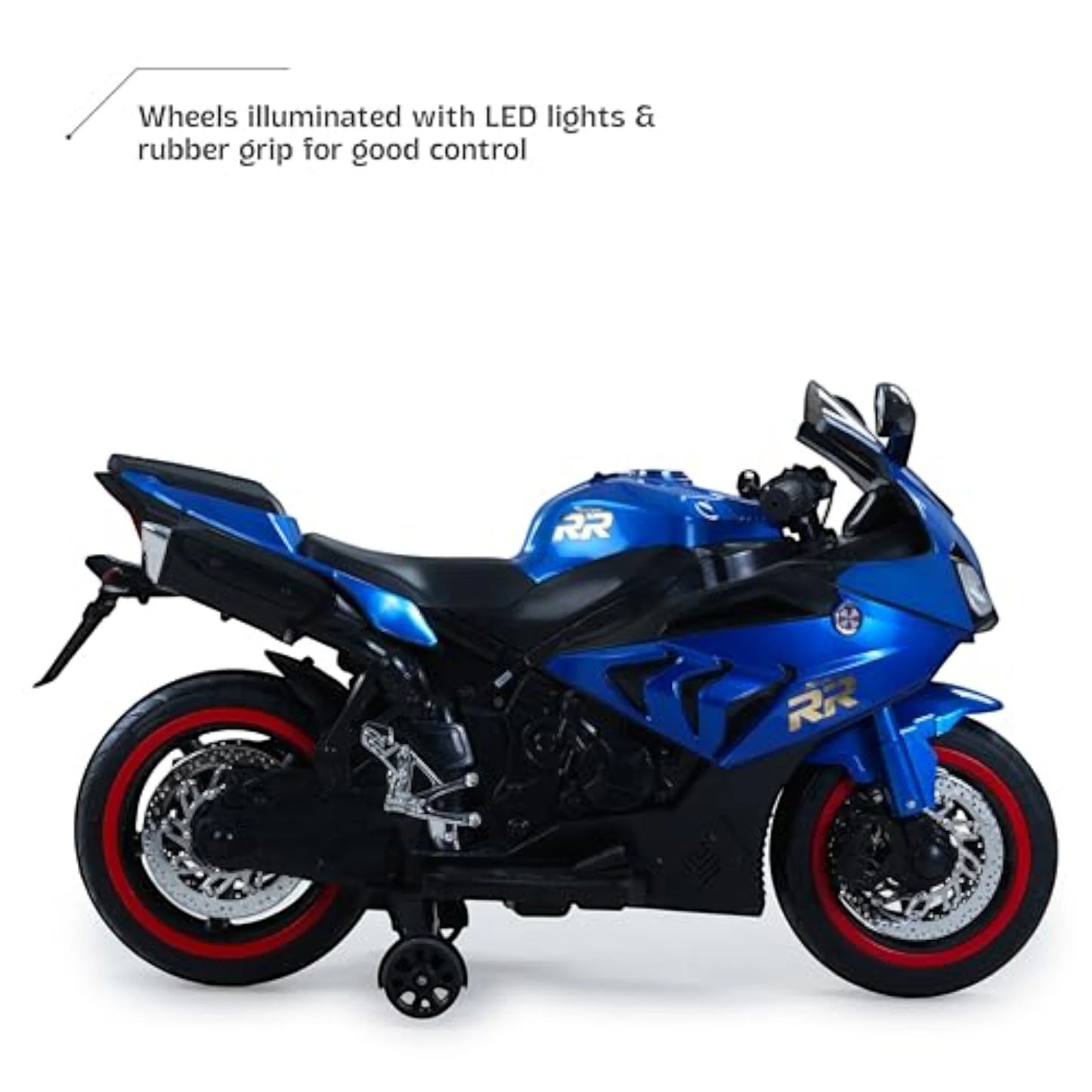 Toy House Battery Operated Ride-On Bike for Kids 3 to 8 Years - B018-Metalic Blue