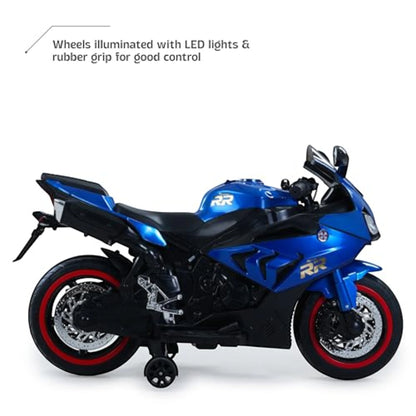 Toy House Battery Operated Ride-On Bike for Kids 3 to 8 Years - B018-Metalic Blue