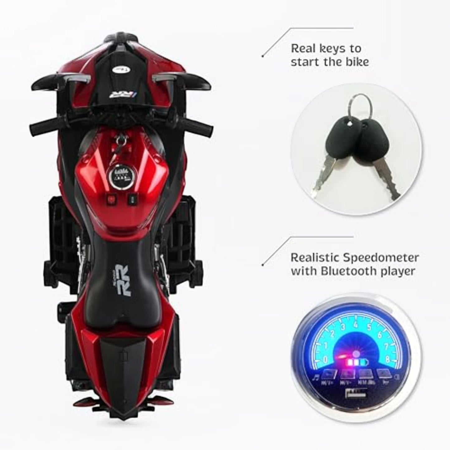 Toy House Battery Operated Ride-On Bike for Kids 3 to 8 Years - B018-Metalic Red