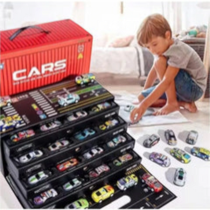 TIPTOP 48pcs Pull Back Cars Set, Alloy Racing Car, Toy Set with Container Storage & Foldable Road Map Play Mat, Friction Powered Vehicles for Kids Boys & Girls