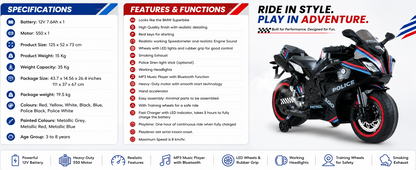 Toy House Battery Operated Ride-On Bike for Kids 3 to 8 Years - B018-Police Black