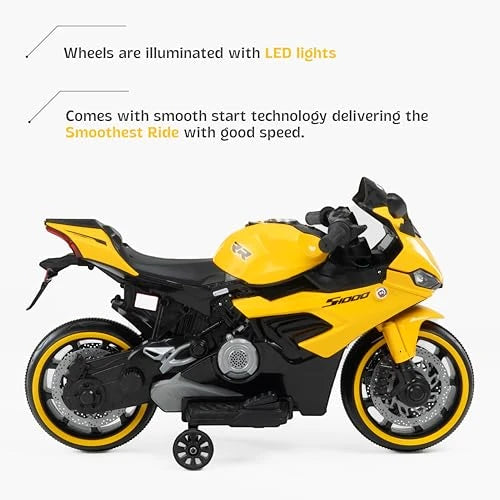 Toy House Battery Operated Ride-On Bike for Kids 2 to 6 Years - B011-Yellow