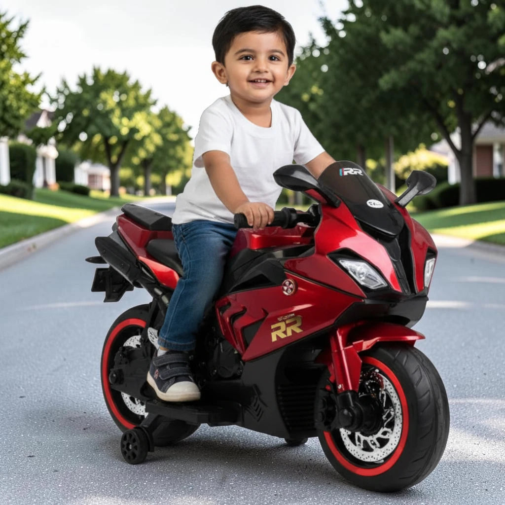 Toy House Battery Operated Ride-On Bike for Kids 3 to 8 Years - B018-Metalic Red