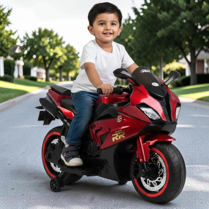 Toy House Battery Operated Ride-On Bike for Kids 3 to 8 Years - B018-Metalic Red