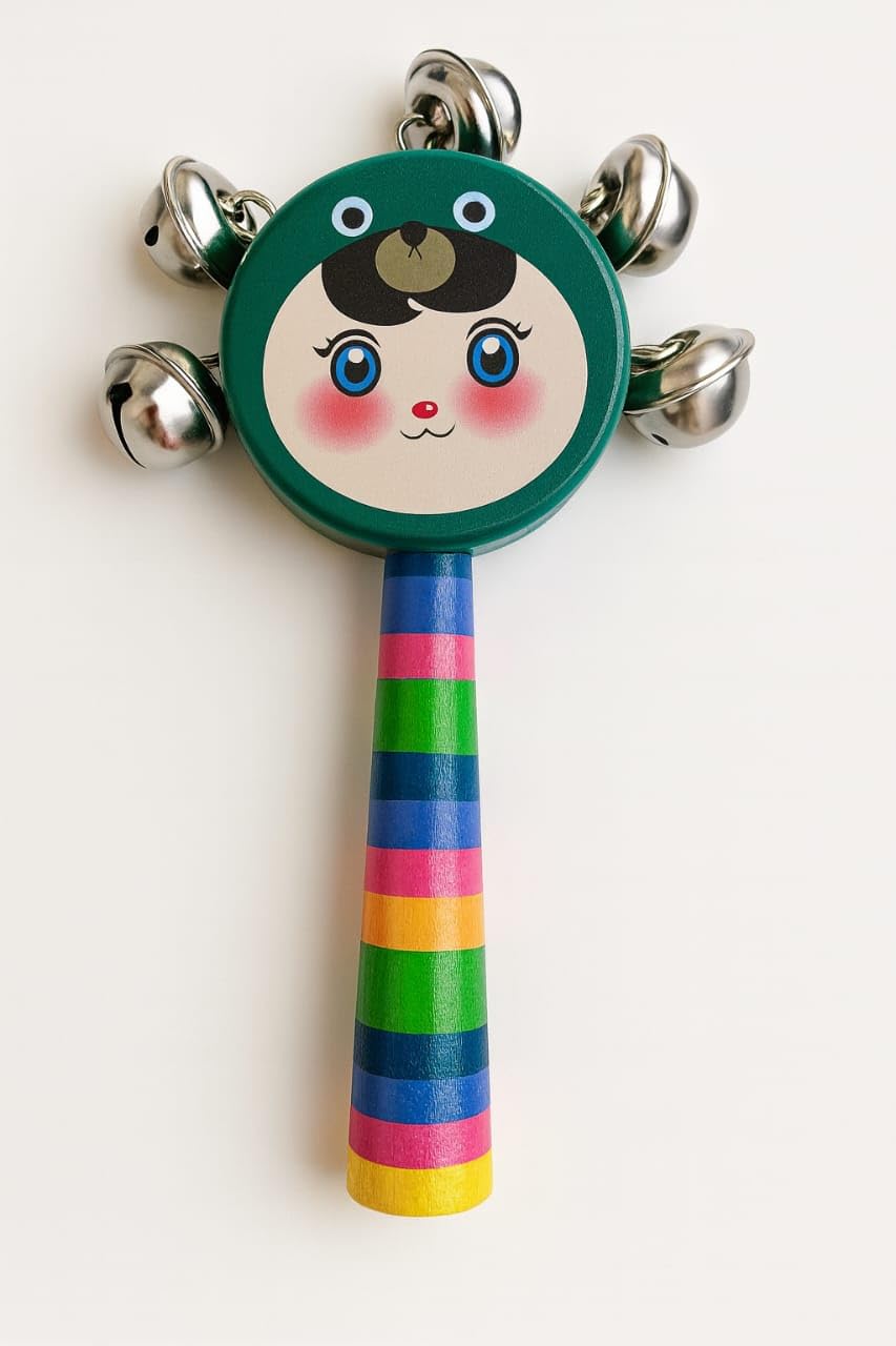 SMILE BABY Colorful Wooden Handle Jingle Bell Rattle Toy