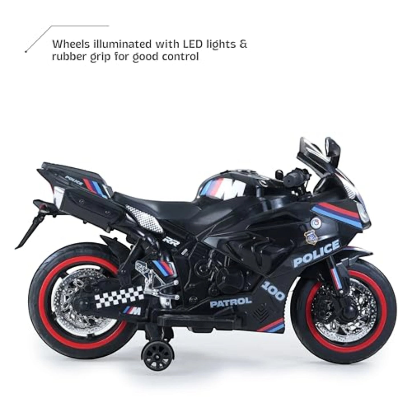 Toy House Battery Operated Ride-On Bike for Kids 3 to 8 Years - B018-Police Black