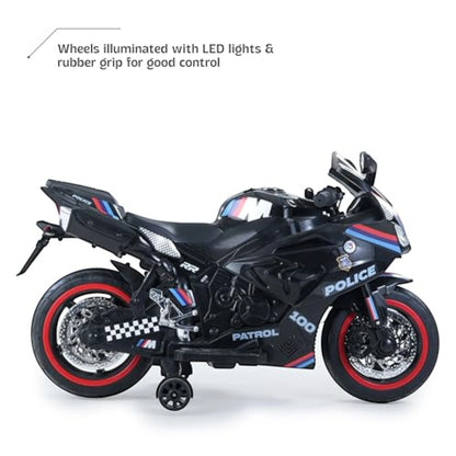 Toy House Battery Operated Ride-On Bike for Kids 3 to 8 Years - B018-Police Black