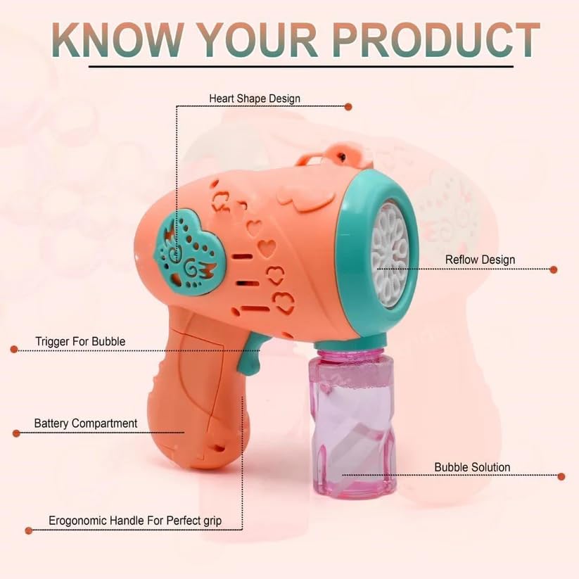 TIPTOP Bubble Machine for Kids Automatic Bubble Gun Leak-Proof Design with 1 Bubble Solution Outdoor Toys for Kids