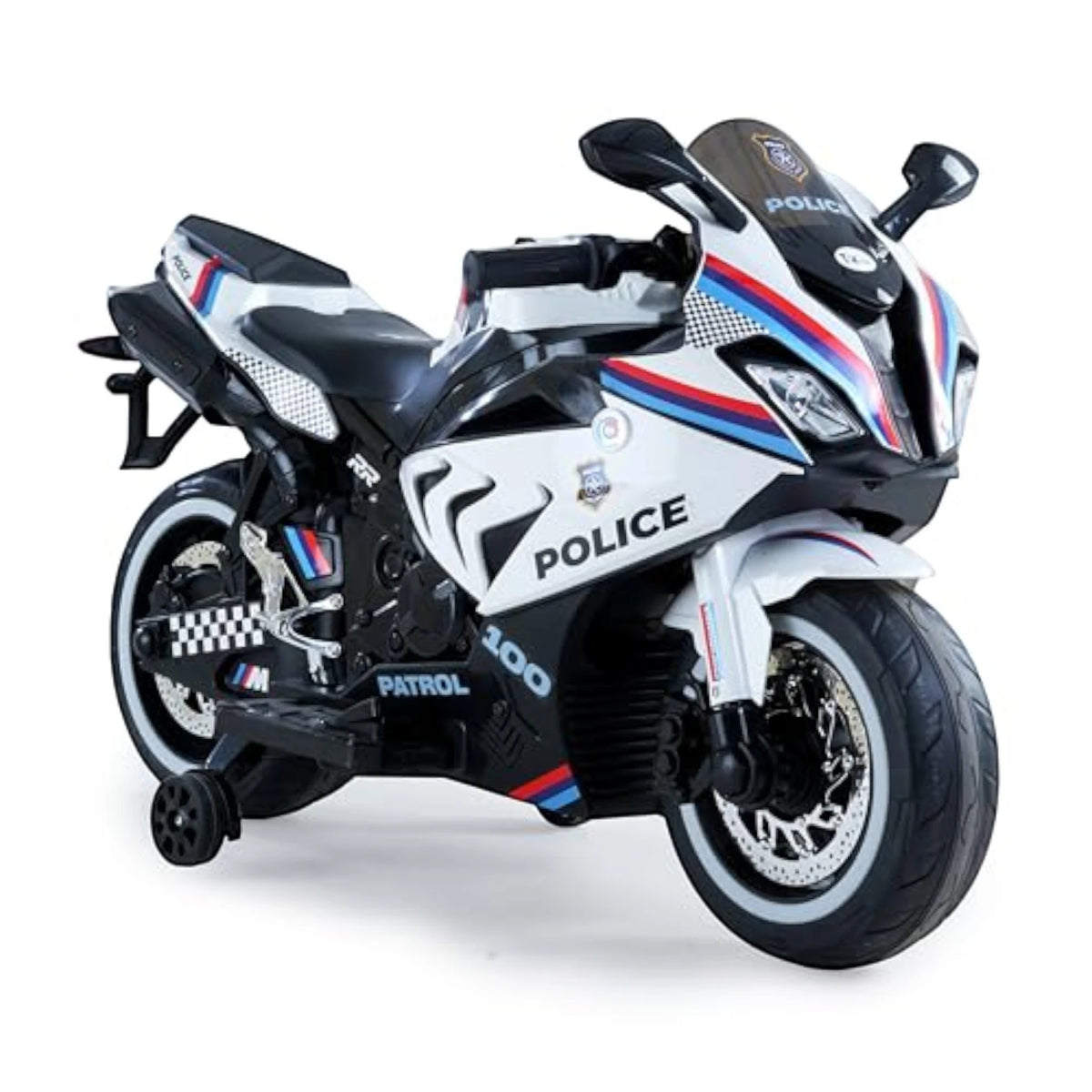 Toy House Battery Operated Ride-On Bike for Kids 3 to 8 Years - B018-Police White