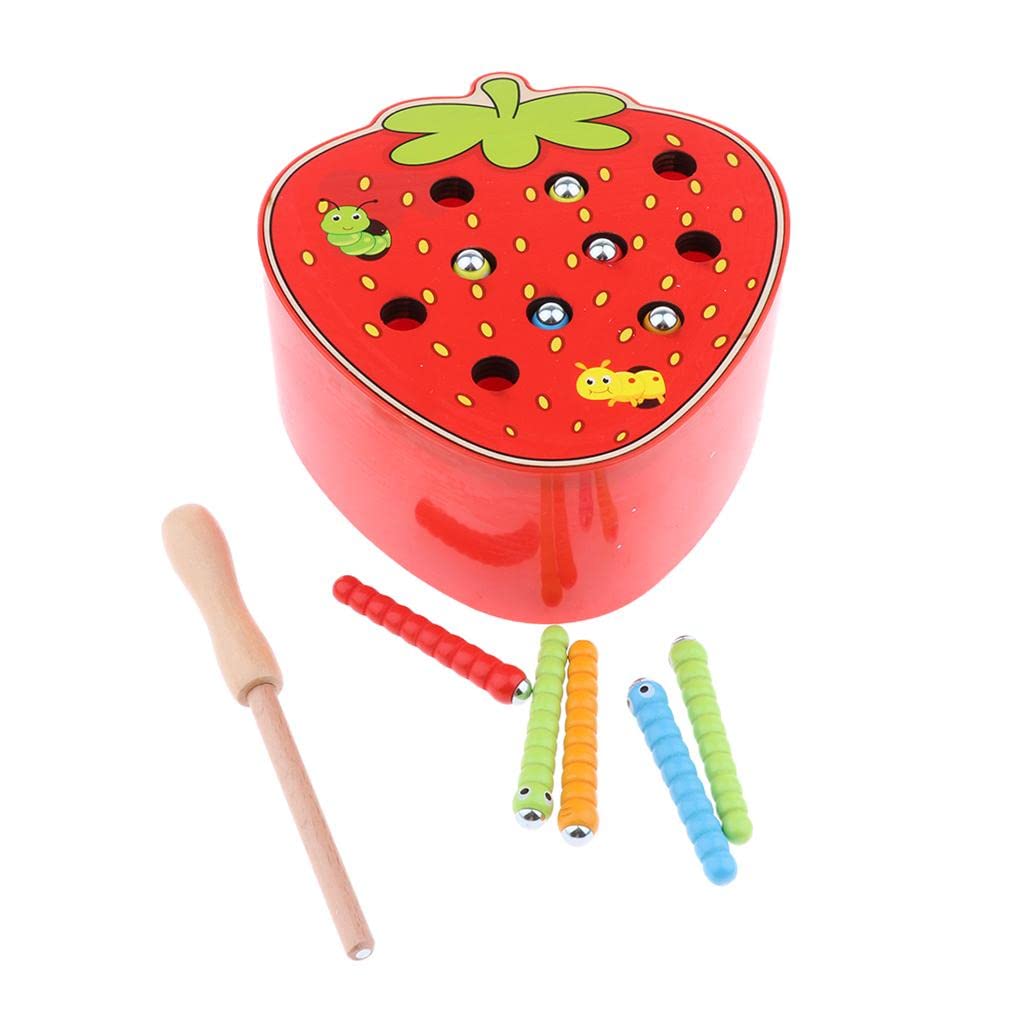 Engaging Wooden Magnetic Fruit Bug Catching Game Toy for Kids Montessori Learning Strawberry