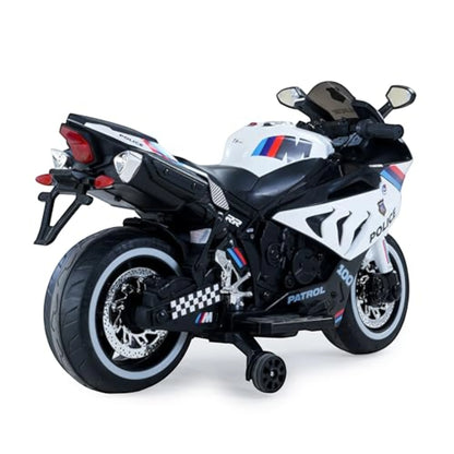 Toy House Battery Operated Ride-On Bike for Kids 3 to 8 Years - B018-Police White