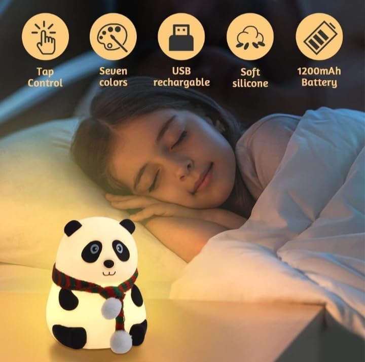 Riserstime Soft Panda Plush Night Light USB Rechargeable LED Lamp