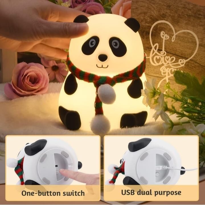 Riserstime Soft Panda Plush Night Light USB Rechargeable LED Lamp