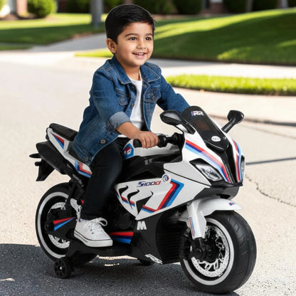 Toy House Battery Operated Ride-On Bike for Kids 3 to 8 Years - B018-White