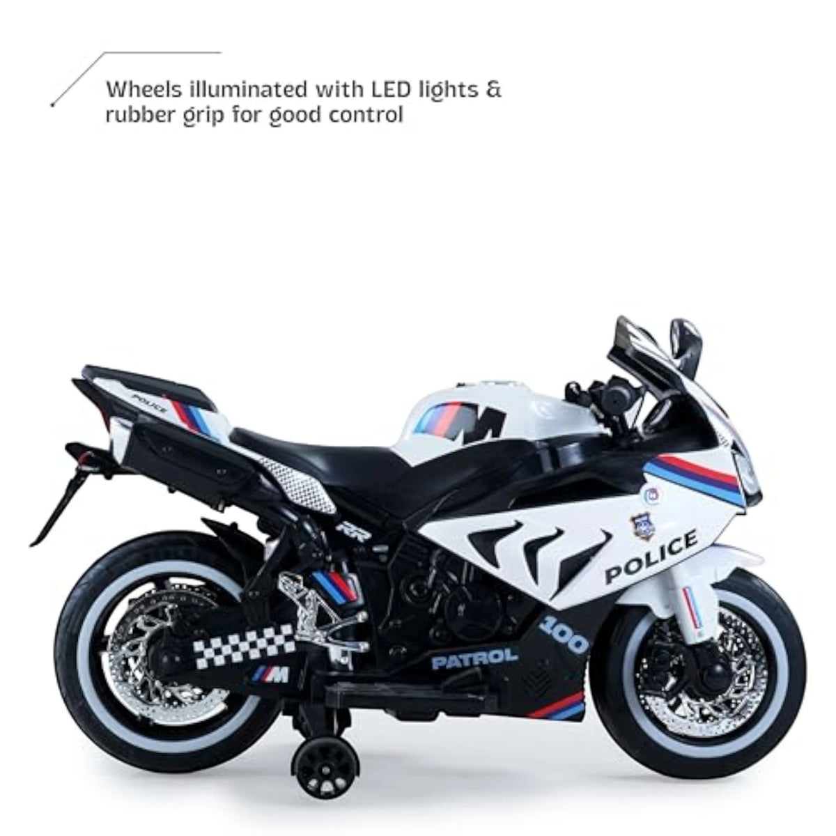Toy House Battery Operated Ride-On Bike for Kids 3 to 8 Years - B018-Police White