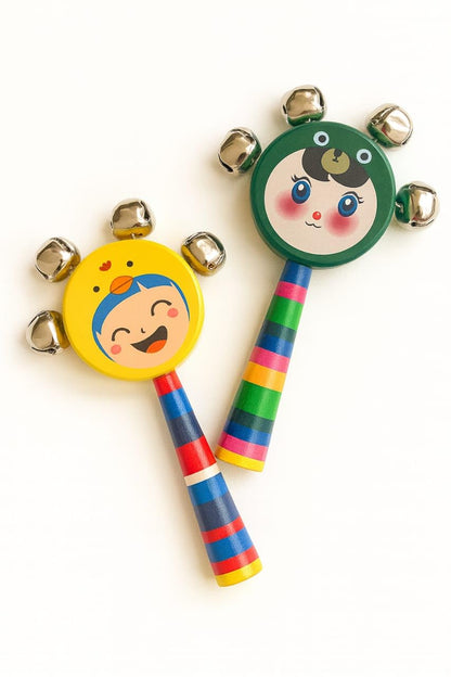 SMILE BABY Colorful Wooden Handle Jingle Bell Rattle Toy