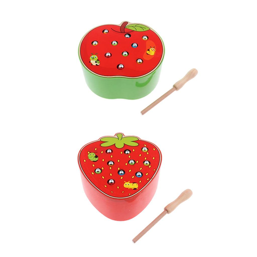 Engaging Wooden Magnetic Fruit Bug Catching Game Toy for Kids Montessori Learning Strawberry