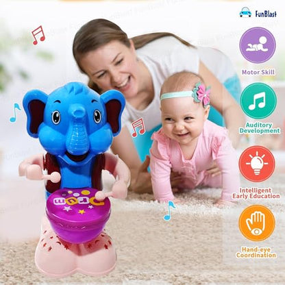 TIPTOP Elephant Drummer Toy for Kids - Swinging & Rotating Funny Musical Drum Beat Toys for Kids & Toddlers, Light and Music Toys for Babies & Toddlers ( random )