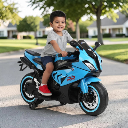 Toy House Battery Operated Ride-On Bike for Kids 3 to 8 Years - B018-Blue