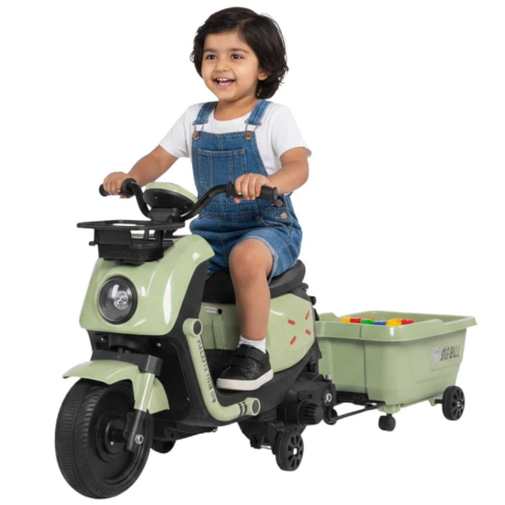 Toy House EV NIU Ride-On Scooter with Trailer for Kids EV06-Green - Age 3+