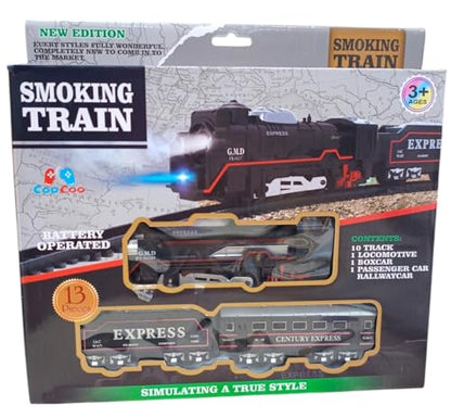 TIPTOP Smoking Train Battery Operated Electric Train Set, 13 Pieces with Lights and Sound, Express Locomotive with Track